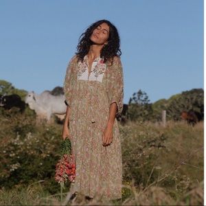 NWT Kyra MIDI Dress • Daughters of India • green carnation • Medium • handmade